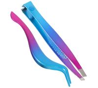 Veemoon 1 Set Portable Eyebrow Tweezers Set Gradient Blue Pink Precision Tweezers for Eyebrow Shaping and Lash Extensions for Home Go Use