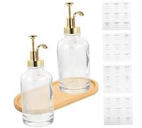 Veemoon 1 Set Reusable Glass Syrup Dispenser Pump Bottles for Honey Jam and Sauces Includes Labels and Tray for Coffee Stations and Kitchen Storage