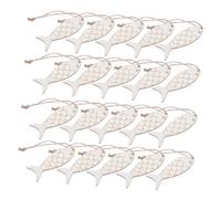 Veemoon 100pcs Handmade Fish-Shaped Wood Chips Labels Wooden Unfinished Fish Wood Decor Cut Out Wall Art Unfinished Shape Wall Hanging Decor Hemp Rope Beige