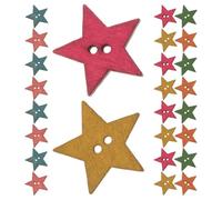 Veemoon 100pcs Wooden Star Buttons 25mm Two Holes Sewing Embellishment Buttons in Assorted Colours for Scrapbooking and Crochet Crafts, Safe Material with Versatile Use