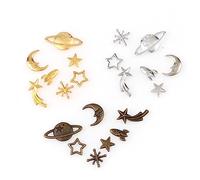 Veemoon 105Pcs DIY Epoxy Material Bag Alloy Star Moon Decorations for Jewelry Accessories Pendant Crafting with Silver Golden Bronze Colors Lightweight Fillers for Handmade Charms and