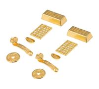 Veemoon 10pcs Miniature Garden Pot Decoration Set, Mini Copper Ingot and Coins Model, Rose Dollhouse Accessories for Small House Scene Display