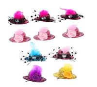 Veemoon 10pcs Mixed Color Boys and Girls Mini Felt Hat Hair Clips with Plumes, Medium Size Bobby Pins Hair Accessories for Girls Party and Formal Wear Random Color Random Style