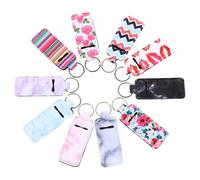 Veemoon 10pcs Neoprene Square Lipstick Keychain Holders with Key Rings, Portable Lip Balm Pouches for Travel and Daily Use, Mixed Colors Assorted style
