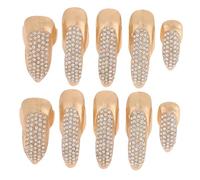 Veemoon 10Pcs Rhinestone Gothic Cat Claw Nail Rings Rose Gold Fingernail Claws for Halloween Costume Punk Fake Nails for Women Includes Small Medium Large for Cosplay Belly Dance