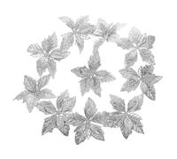 Veemoon 10pcs Silver Artificial Poinsettia Flower with Glitter