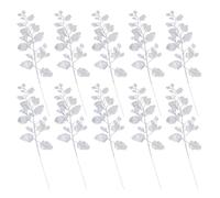 Veemoon 10pcs Silver Christmas Faux Leaves Glittered Bay Leaf Decor Artificial Christmas Glitter Ornament for Holiday Home Decoration