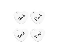 Veemoon 10pcs Stainless Steel Heart Pendant Charms, Silver, Dad Lettering
