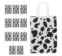 Veemoon 12pcs Cow Print Bags: Paper Bags with Handles for Candy Treats and Small - Animal Print Pouch - Farm-themed Party Decorations