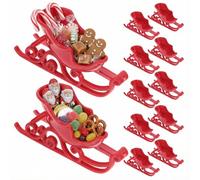 Veemoon 12Pcs Mini Christmas Plastic Santa Sleigh Decoration Miniature Cute Red Miniature Sleigh Ornament Xmas Table Candy Holder Diy Craft Accessiores for Holiday Party Favor Xmas Tree Hanging Decor