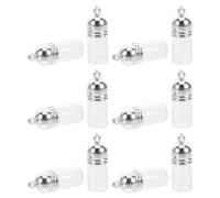 Veemoon 12pcs Mini Glass Perfume Bottle Charms Hanging Vial Pendants with Bright Silver Acrylic Caps 23x11mm Small Empty Aromatherapy Oil Necklace Decorations for Travel and Crafts
