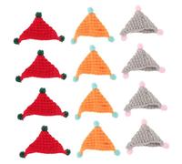 Veemoon 12pcs Mini Knitted Beanie Hats for Dolls Pets and Figurines Handmade Wool Yarn Crochet Caps Red Orange Gray Soft Durable DIY Craft Accessories for Birthday Parties and Creative