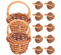 Veemoon 12pcs Miniature Rattan Woven Baskets with Handle, Tiny Storage Basket Props Mini Dollhouse Farmhouse Decoration Accessories Plastic Wicker Container for Fair Garden Cake Craft, 1. 8x2. 6"