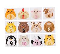 Veemoon 12pcs Newborn Monthly Stickers Creative Photo Props for First Year Safe Copperplate Adhesive Decals Fun Cartoon Designs for Shower and Growth Records