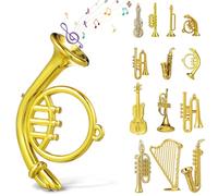 Veemoon 14pcs Miniature Acrylic Gold Musical Instrument Ornaments Christmas Tree Mini Instruments Pendant Ornaments DIY Craft Hanging Musical Decoration Tiny Music Set for Xmas Party Favor Cake Decor
