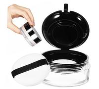 Veemoon 15G Portable Travel Size Container Powder Container with Mirror and Puff 2.55X2.55X1.18In Sleek Stylish Plastic and Sponge Case Secure Storage Avoid Spills and Leaks