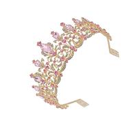 Veemoon 1Pc Elegant Bridal Headdress Crown for Women Charming Pink Rhinestone Hair Decoration for Weddings and Parties Sturdy and Durable Design for Brides and Bridesmaids