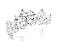 Veemoon 1PC Shiny Baroque Crown Hair Accessory for Bride Stylish Wedding Party Tiara with Durable Rhinestone Lightweight Elegant Silver Headpiece for Birthday Celebration