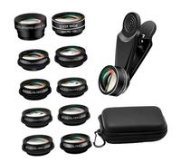 Veemoon 1set Mobile Phone Photography Lens Kit External Lens Wide Angle Macro and Fisheye Lenses Includes Clip and Storage Bag for Compatible Smartphones
