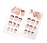 Veemoon 2 Box Square Press Nails with Black White French Tips and Star Charms Short Full Cover Fake Nail Tips for Manicure Decor Removable Kit for Parties and Everyday Glamour