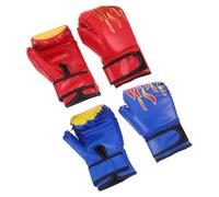 Veemoon 2 Pairs Boxing Gloves Set Shockproof Pu Leather Training Sparring Gloves for Boys and Beginners Kickboxing Muay Thai Mma in Flame Red and Blue