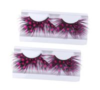 Veemoon 2 Pairs Colorful Plume False Eyelashes Pink Charming Ladies Styles Deluxe Party Dance Costume False Eyelash Set for Evening Makeup