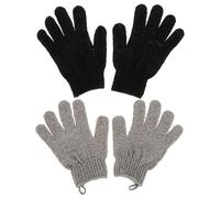 Veemoon 2 Pairs Exfoliating Bath Gloves Double-sided Scrub Wash Mitts for Deep Skin Cleansing and Massage Promote Circulation Comfortable Fit Suitable for Men and Women Gray Black