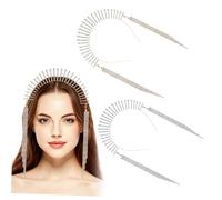 Veemoon 2 Pcs Sparkling Rhinestone Goddess Headpiece Elegant Gold Silver Wedding Crowns Bridal Tiara Hair Accessories for Party and Ceremony