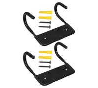 Veemoon 2 Sets Laundry Ironing Board Holder Wall Mount, Black Matte Iron and PVC Double Hook Organizer with Sturdy Construction, Space Saving Storage Rack for Laundry Room and Bathroom