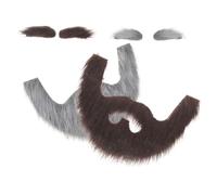 Veemoon 2 Sets Realistic False Beards and Dwarf Eyebrows Costume Accessories for Men, Self-adhesive Faux Facial Hair for Halloween and Cosplay Party Supplies, Grey Black and Brown