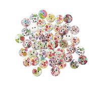 Veemoon 200 Pcs Wooden Buttons Round Printed Flower Design DIY Sewing Crafting Decorative Accessories for Clothing Knitting Scrapbooking Mixed Color