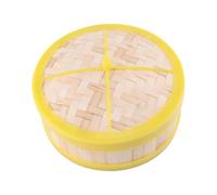 Veemoon 20cm Single Tier Bamboo Steamer Basket Yellow Edge and Lid, Bamboo Steam Basket for Dim Sum, Dumplings, Buns, and Vegetable Cooking