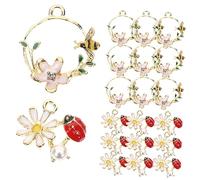 Veemoon 20Pcs Cute Ladybug Bee Jewelry Charms for DIY Earrings Necklaces Bracelets Premium Flower Accessories for Creative Jewelry Making Supplies