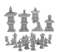 Veemoon 20pcs Mini Resin Pagoda Garden Statues Set with Curved Base, Small, Pointed and Domed Mini Pavilions for Micro Landscape, Aquarium and Zen Garden Decor in English