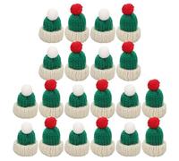Veemoon 20pcs Mini Woolen Yarn Knitting Hats DIY Craft Accessories with Green and White Red Pom Pom for Christmas Tree Ornaments and Doll Making