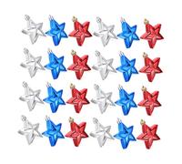 Veemoon 24Pcs 7Cm American Themed Star Pendants, Glossy Red Silver Blue Five-Pointed Stars, Independence Day Party Supplies and Home Decor Ornaments for Window and Wall