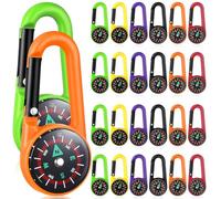 Veemoon 24pcs Carabiner Compass, Mini Compass Keychain Set with Self-locking Clips for Outdoor Hiking, Camping, And Adventure Gear Outdoor Camping Hiking Navigation Guide with Waterproof Bag