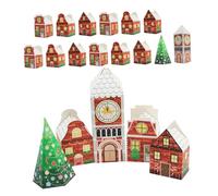 Veemoon 24pcs Christmas House Candy Box Holiday Party Favor Containers Xmas Tree Design House Shaped Paper Candy Boxes for Seasonal Cookies Chocolates Party Snacks