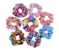 Veemoon 24pcs Metallic Rainbow Elastic Hair Ties Chic Two Color Fabric Ponytail Holders for Women Durable Hair Ropes Blue Brown Yellow Rose Red for Everyday Wear
