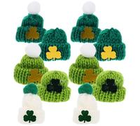 Veemoon 25pcs Mini Knitting Wool Yarn St Patrick’s Mini Hats for Doll DIY Craft Tiny Knit Hats with Green and White Designs for Saint Patrick’s Day Celebration