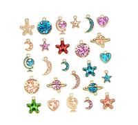 Veemoon 26pcs Alloy Star Moon Universe Pendant Accessories DIY Craft for Necklace Bracelet Keychain Jewelry Making Durable Mixed Style Charms for Creative Repairs and Decorations