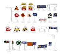 Veemoon 28pcs Miniature Traffic Sign Decoration Mini Plastic Road Signs Ornament Dollhouse Traffic Cone Barricade Signal Signborad Model Tiny Street Signals Educational Kit for Dollhouse Micro Scence