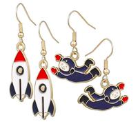 Veemoon 2Pairs Rocket Ship Dangle Earrings for Women and Lightweight Astronaut Drop Earrings Unique Retro Space Jewelry for Everyday Wear and Special Occasions