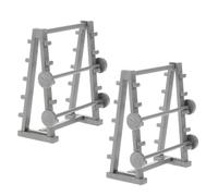 Veemoon 2pcs 1/20 Scale Mini Barbell Holder Model with Stand, Dollhouse Sports Ornament for Micro Landscaping and Home Gym Decor, Miniature Fitness Equipment Accessory