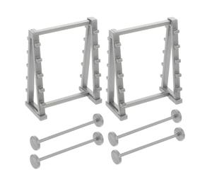 Veemoon 2pcs 1/20 Scale Miniature Plastic Barbell Holder Model with Rack for Dollhouse Fitness Equipment Decoration, Tiny Gym Accessories for Doll Layout and Office Decor