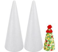Veemoon 2Pcs 13.4 Inch DIY White Foam Cones Decoration Blank Craft Christmas Tree Polystyrene Cones for Tree Making Kit Xmas Wedding Birthday Table Centerpiece Dessert Tower Decor