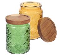 Veemoon 2Pcs 700Ml Glass Storage Jars with Acacia Wood Lids, Vintage Sealed Canisters for Household Dried Food and Tea Storage, Multi-Function Kitchen Containers in Yellow and Green