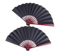 Veemoon 2pcs 8 Inch Fabric Folding Fans with Simulated Red Wood Frame Black Handheld Blank DIY Chinese Style Fans for Women Lightweight for Summer Events and Decoration