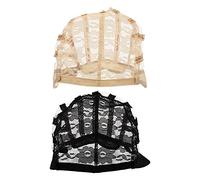 Veemoon 2pcs Adjustable Elastic Breathable Mesh Wig Caps with Lace Front Net Base for Adult Hairdressing and Wig Making, Black and Skin Tone