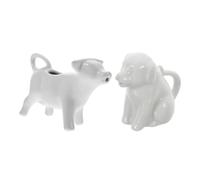 Veemoon 2pcs Animal Shaped Ceramic Milk Jug Lightweight Mini Creamer Pitchers with Comfort-Grip Handle Decorative Pouring Cups for Coffee and Tea Service White Dog Cow Design